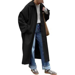 Womens Long Trench Coat Single Breasted Black
